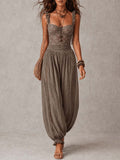 Nieves | Gray Lace Bandeau Set with Pleated Cotton Harem Pants for Women