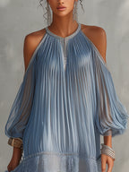 Soffia Blue Mini Dress: Off-Shoulder with Lace Details for Women