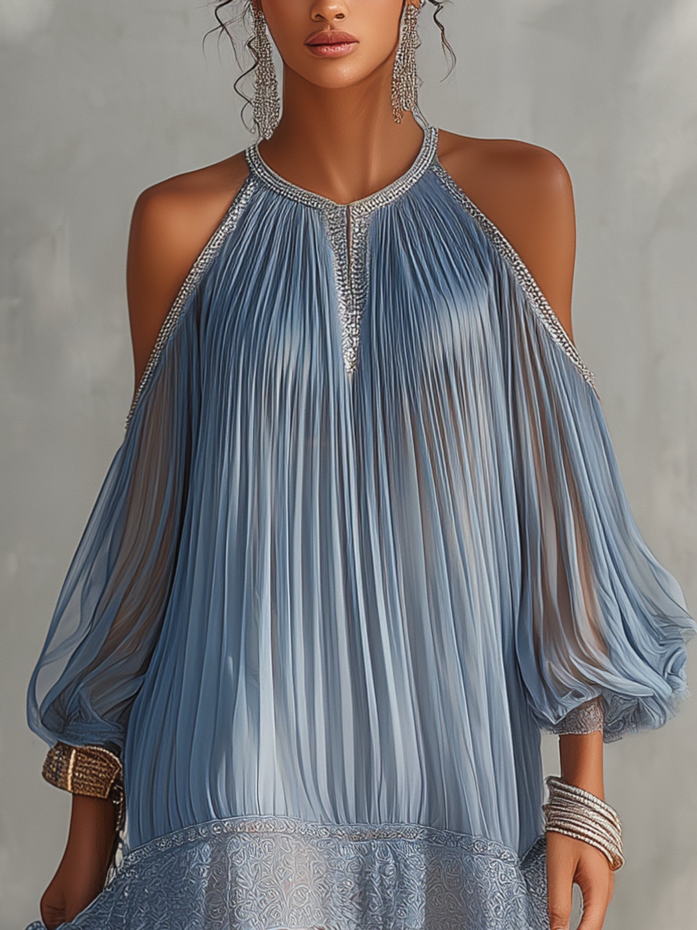 Soffia Blue Mini Dress: Off-Shoulder with Lace Details for Women