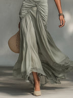 Clara - Gray Maxi Dress with Stretch Fabric and Chiffon for Women