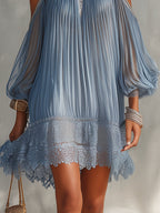 Soffia Blue Mini Dress: Off-Shoulder with Lace Details for Women