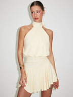 Griselda - Sleeveless mini dress with a high collar and scarf, perfect for women