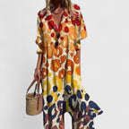 Leaf Print Maxi Shirt Dress – Effortless Boho-Chic Elegance