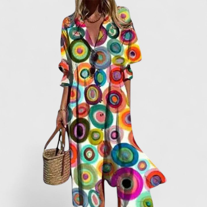 Leaf Print Maxi Shirt Dress – Effortless Boho-Chic Elegance