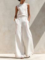 Vitto | Chic White Set with Sleeveless Top and Wide-Leg Pants for Women