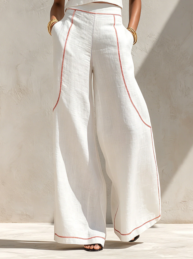 Vitto | Chic White Set with Sleeveless Top and Wide-Leg Pants for Women