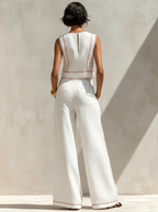 Vitto | Chic White Set with Sleeveless Top and Wide-Leg Pants for Women