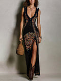 Rita - Bohemian Printed Dress with Deep V-Neck and Wide Slit for Women