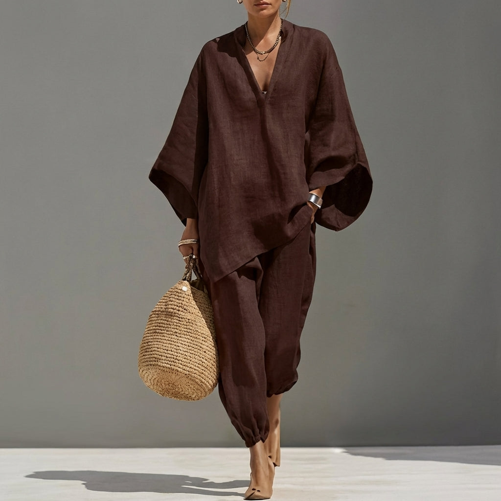 Marina | Casual 2-Piece Set with V-Neck for Women – Elegant and Comfortable