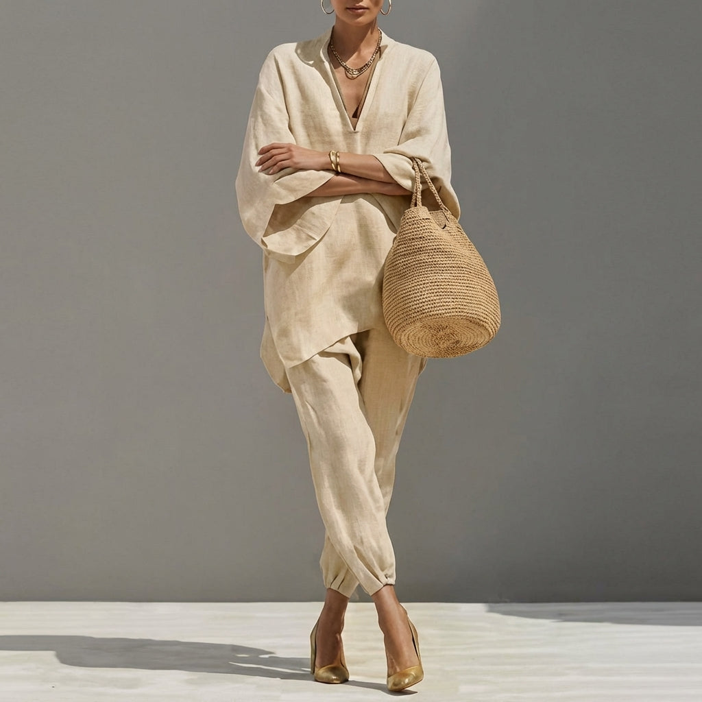 Marina | Casual 2-Piece Set with V-Neck for Women – Elegant and Comfortable