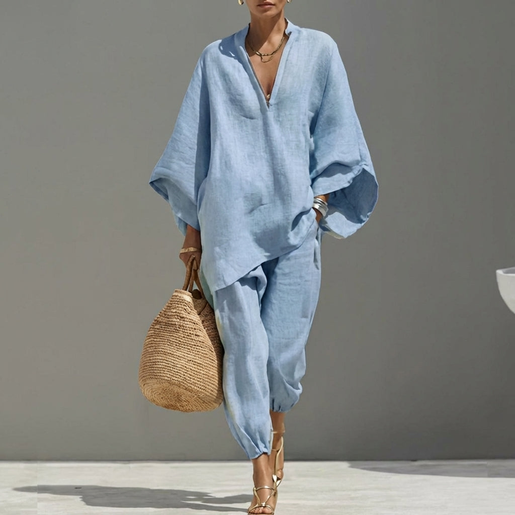 Marina | Casual 2-Piece Set with V-Neck for Women – Elegant and Comfortable