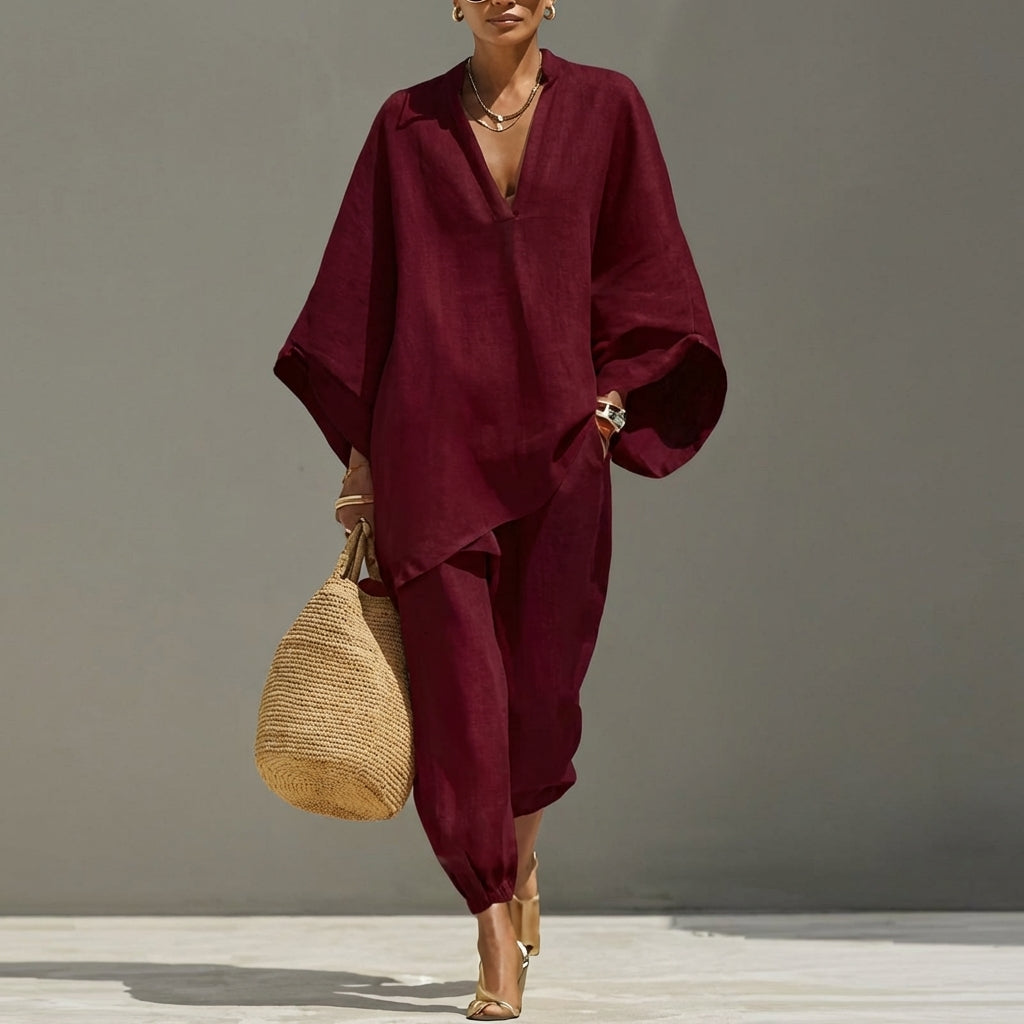 Marina | Casual 2-Piece Set with V-Neck for Women – Elegant and Comfortable