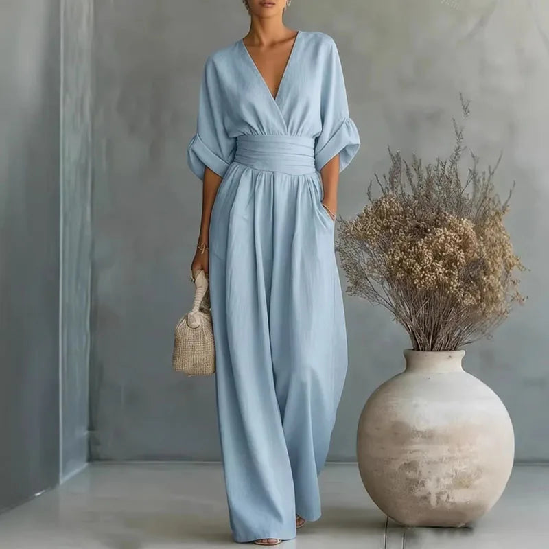 Effortless Summer Chic: Surplice V-Neck Wide-Leg Jumpsuit