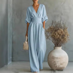 Effortless Summer Chic: Surplice V-Neck Wide-Leg Jumpsuit