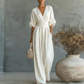 Effortless Summer Chic: Surplice V-Neck Wide-Leg Jumpsuit