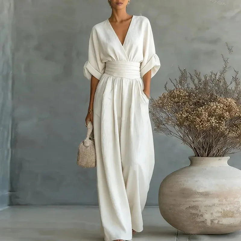 Effortless Summer Chic: Surplice V-Neck Wide-Leg Jumpsuit