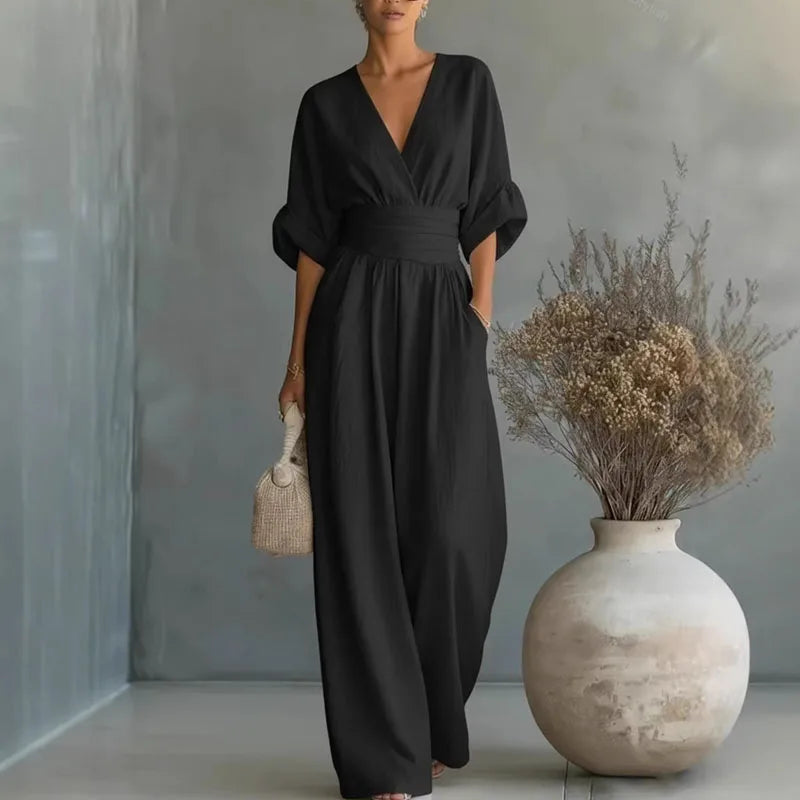 Effortless Summer Chic: Surplice V-Neck Wide-Leg Jumpsuit