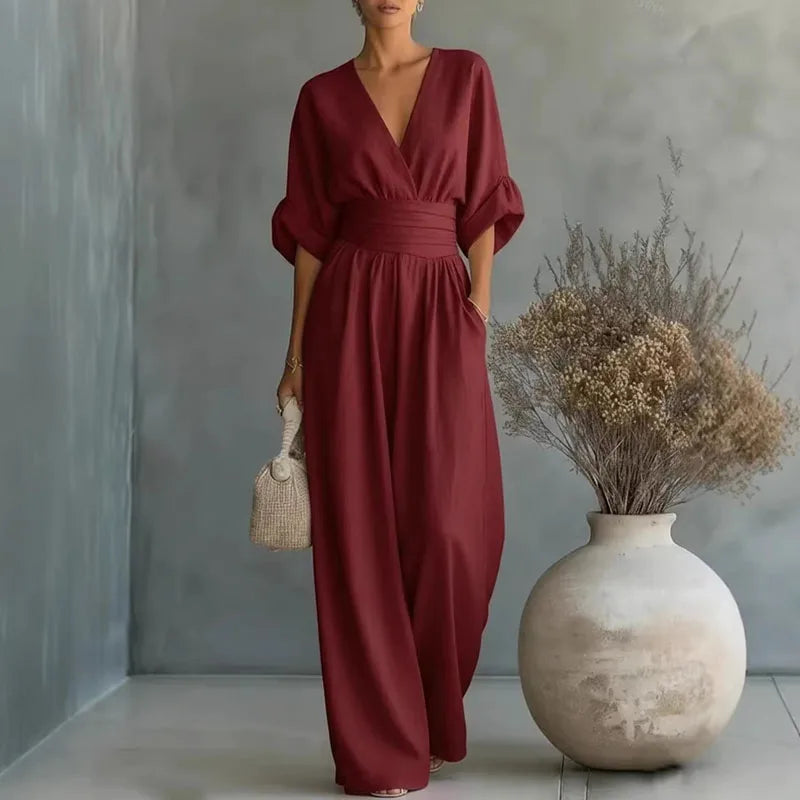Effortless Summer Chic: Surplice V-Neck Wide-Leg Jumpsuit