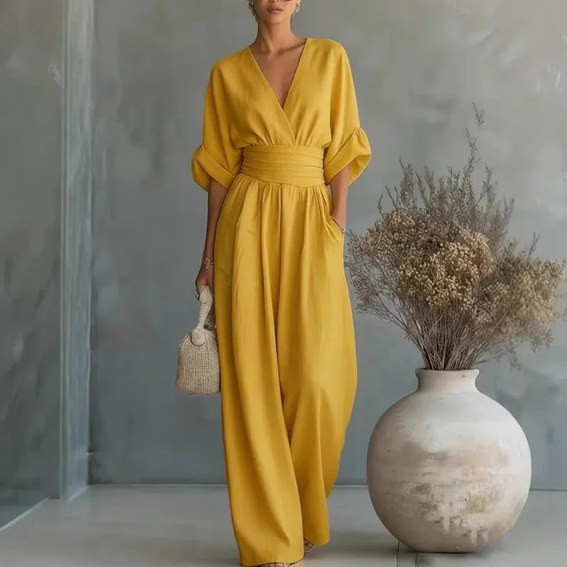 Effortless Summer Chic: Surplice V-Neck Wide-Leg Jumpsuit