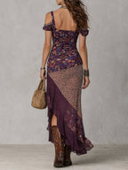 Druida Floral Maxi Dress - Purple Urban Nomad Leopard Print, with High Slit, for Women