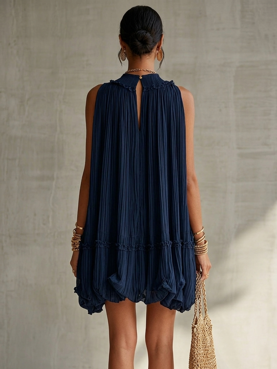 Camilla | Chiffon Mini Dress with American Neckline and Balloon Skirt for Women — Elegant, Modern and Versatile