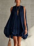 Camilla | Chiffon Mini Dress with American Neckline and Balloon Skirt for Women — Elegant, Modern and Versatile