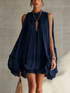 Camilla | Chiffon Mini Dress with American Neckline and Balloon Skirt for Women — Elegant, Modern and Versatile
