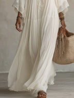 Indara | White maxi dress with a V-neck for women – elegant and timeless