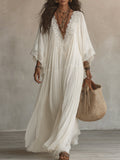 Indara | White maxi dress with a V-neck for women – elegant and timeless