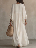 Indara | White maxi dress with a V-neck for women – elegant and timeless