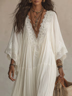 Indara | White maxi dress with a V-neck for women – elegant and timeless