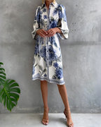 Rosalva - Printed robe with lantern sleeves and a choker necklace for women