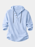 Relaxed Linen-Blend Hooded Pullover Shirt with Button-Front Placket