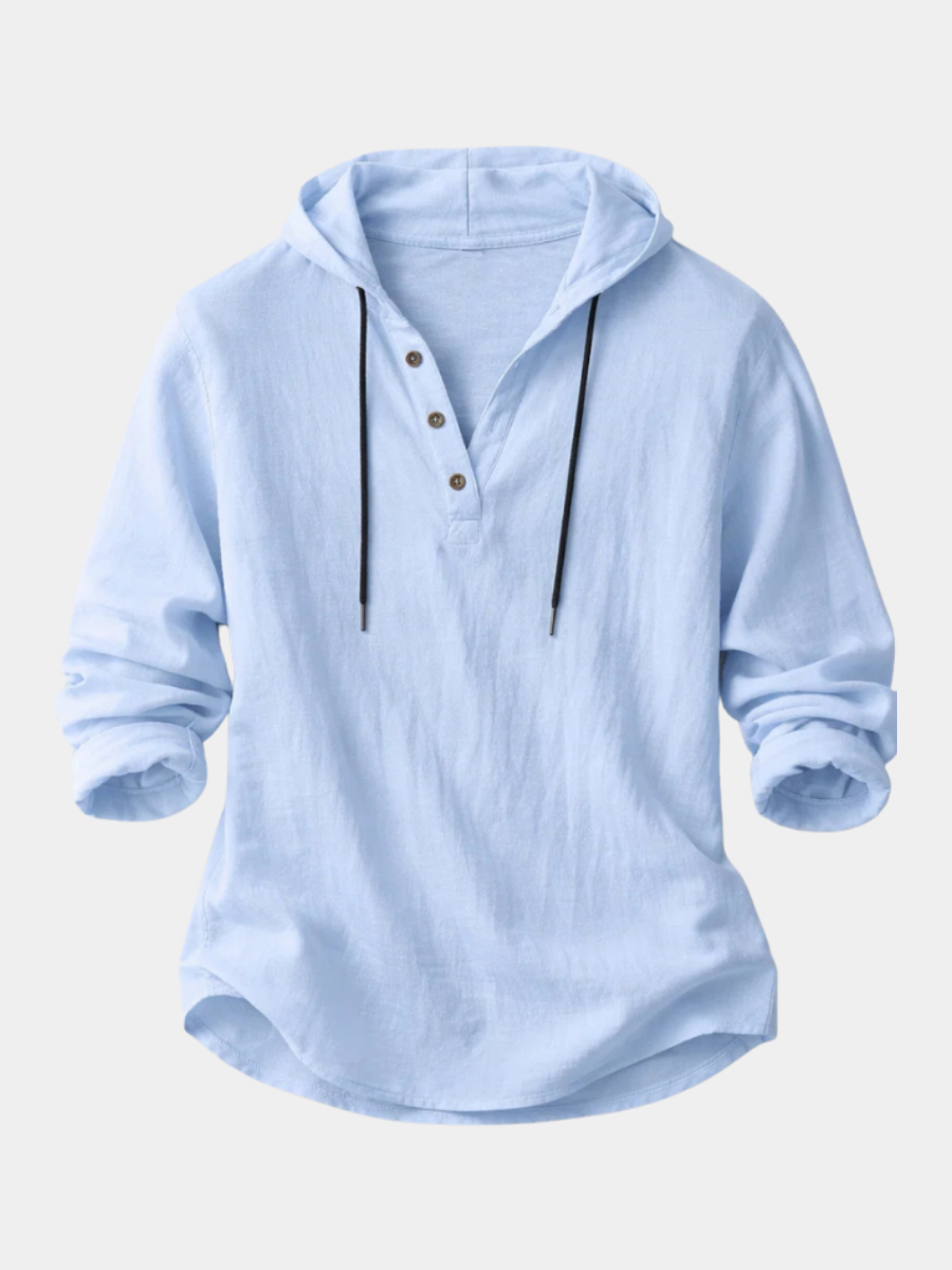 Relaxed Linen-Blend Hooded Pullover Shirt with Button-Front Placket