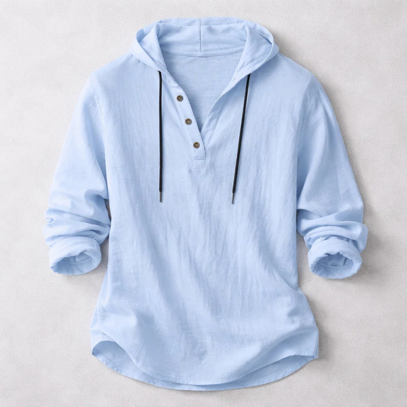 Relaxed Linen-Blend Hooded Pullover Shirt with Button-Front Placket