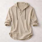 Relaxed Linen-Blend Hooded Pullover Shirt with Button-Front Placket