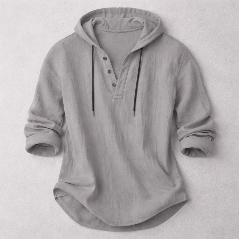 Relaxed Linen-Blend Hooded Pullover Shirt with Button-Front Placket