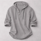 Relaxed Linen-Blend Hooded Pullover Shirt with Button-Front Placket