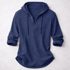 Relaxed Linen-Blend Hooded Pullover Shirt with Button-Front Placket