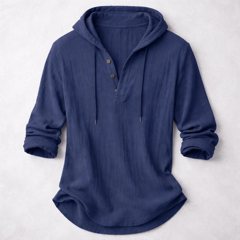 Relaxed Linen-Blend Hooded Pullover Shirt with Button-Front Placket
