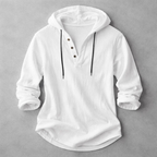 Relaxed Linen-Blend Hooded Pullover Shirt with Button-Front Placket