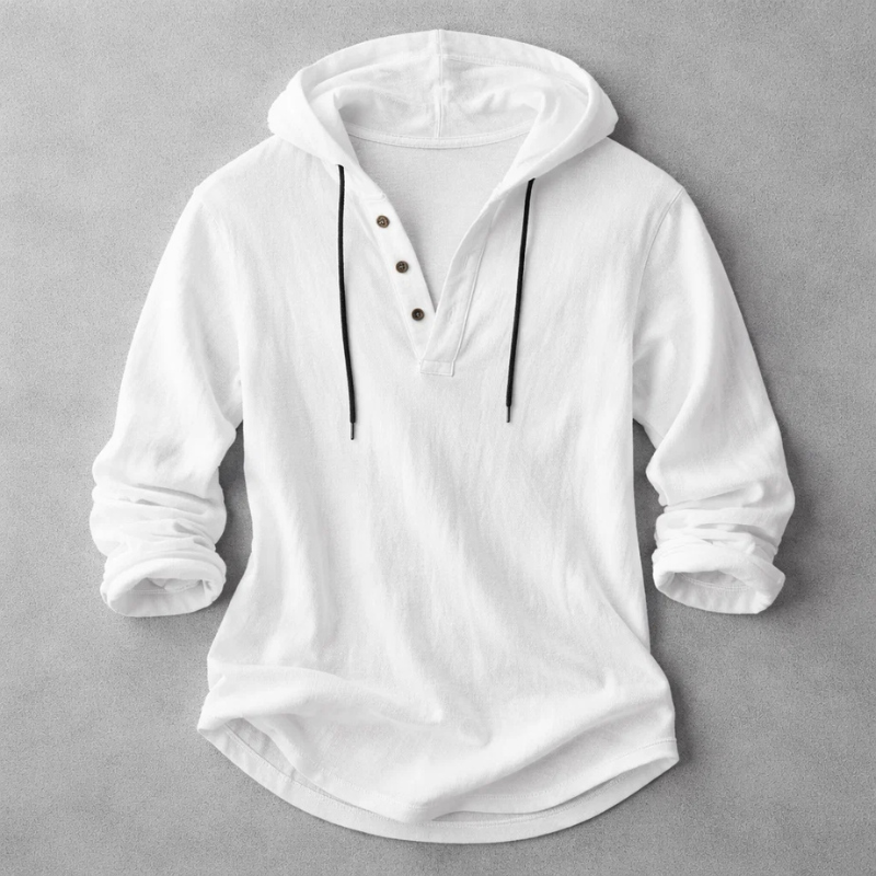 Relaxed Linen-Blend Hooded Pullover Shirt with Button-Front Placket