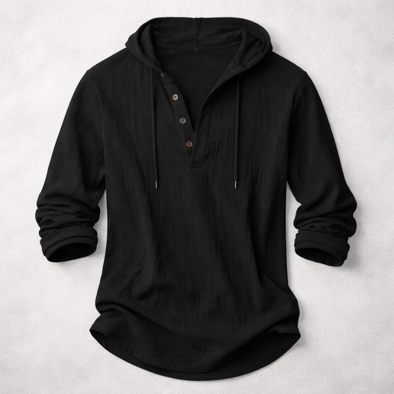 Relaxed Linen-Blend Hooded Pullover Shirt with Button-Front Placket