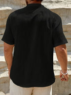 Relaxed Linen-Blend Shirt with Band Collar and Button-Front Placket