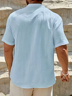 Relaxed Linen-Blend Shirt with Band Collar and Button-Front Placket