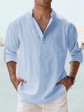 Effortless Casual Linen-Blend Shirt with Band Collar and Half-Placket