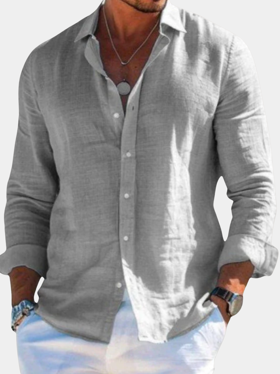 Casual Linen-Blend Shirt with Button-Front and Classic Point Collar