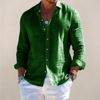 Casual Linen-Blend Shirt with Button-Front and Classic Point Collar