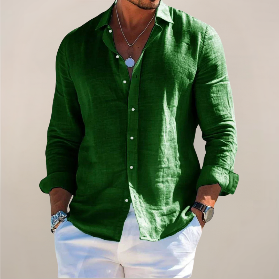 Casual Linen-Blend Shirt with Button-Front and Classic Point Collar