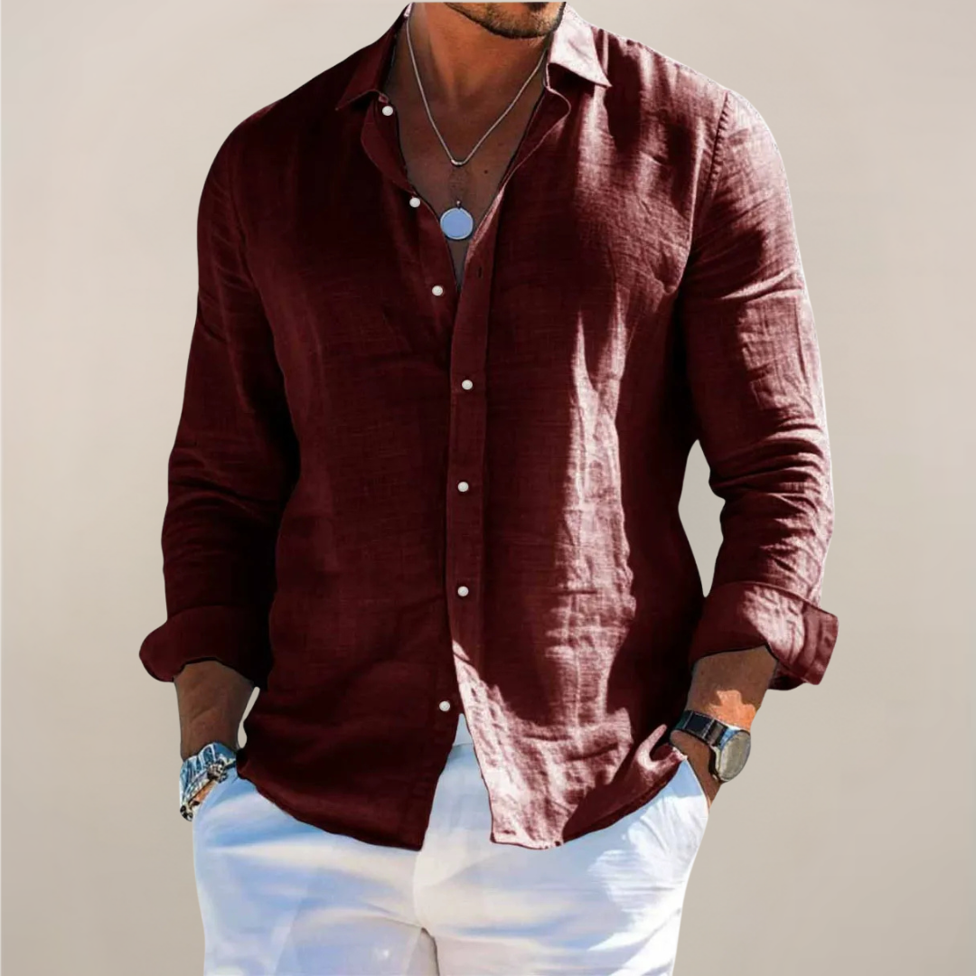 Casual Linen-Blend Shirt with Button-Front and Classic Point Collar